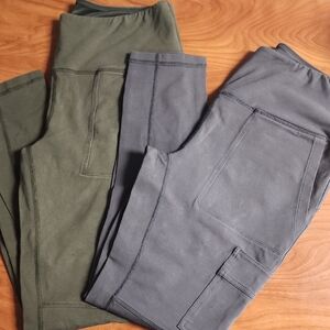 2 Pair Natural Reflections Charcoal & Green Leggings